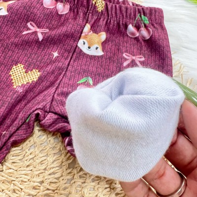 Conj. Casaco de Moletom Pequena Diva e Calça Legging Raposinha e Frutinhas - Rose